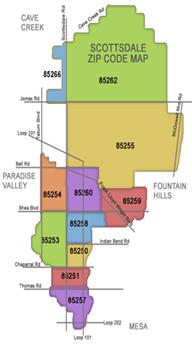 Image of Scottsdale Condos, Scottsdale, AZ zip code map.